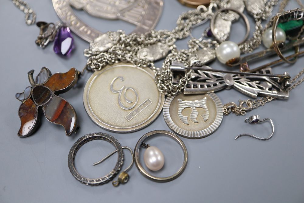 A Group of assorted marcasite jewellery including Art Deco necklace, two silver identity bracelets etc.